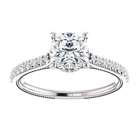 Cushion Brilliant Engagement White Gold Diamond Solitaire Ring with Accents