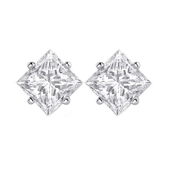 1.3 Ct Princess Cut Solitaire Natural Earth Mined Diamond Stud Earring 14K White Gold