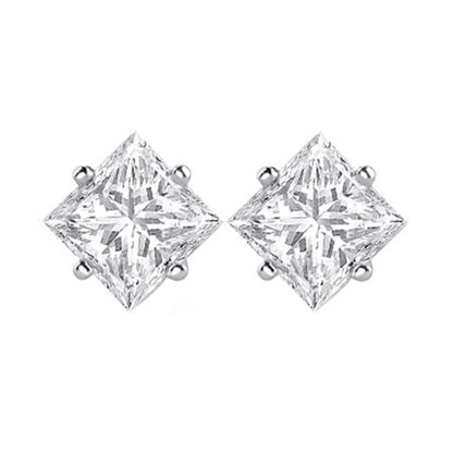 1.35 Ct Princess Cut Solitaire Natural Earth Mined GIA Certified Diamond Stud Earring 14K White Gold