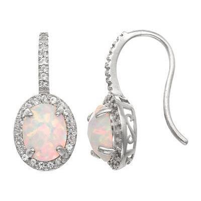  Lady’s  Round  Prong Set Opal And Diamonds Dangle Earrings White Gold  