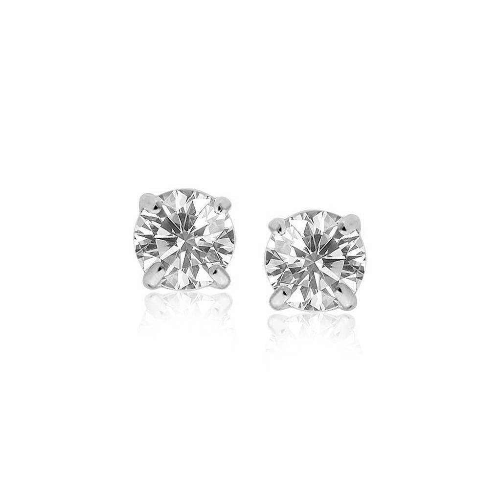  Prong Set Solitaire Round Diamond Stud Earring White Gold 
