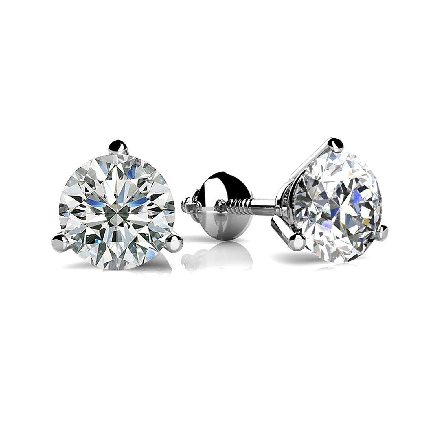 Round Solitaire Diamond Lady’s Brilliant Engagement White Gold Diamond Stud Earrings