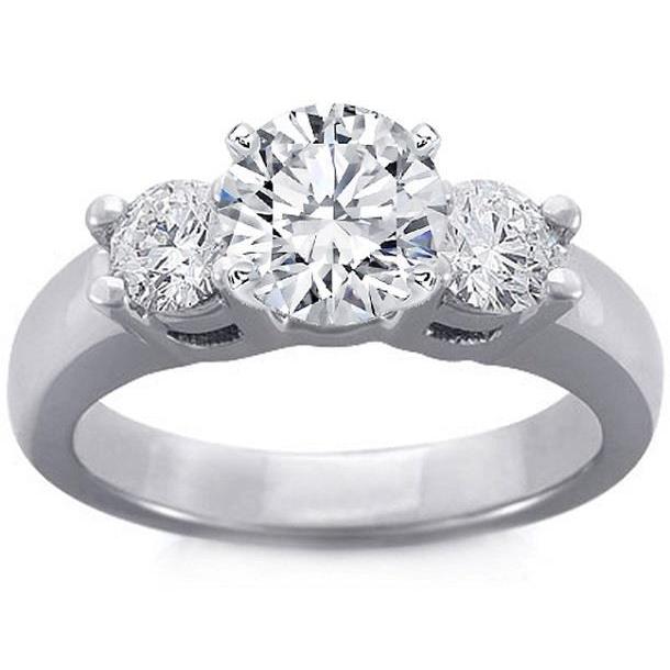 1.3 Ct Round Three Stone Diamond Engagement Ring 14K White Gold Three Stone Ring