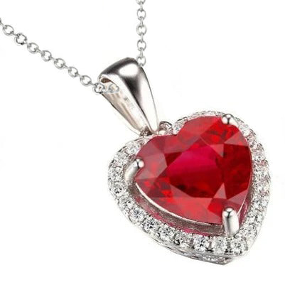 13.25 Ct. Heart Ruby IGI CERTIFIED With Round Diamonds Pendant Necklace WG 14K