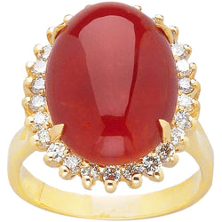 13.25 Ct Solitaire With Accent Red Coral With Natural Earth Mined Diamonds Yellow Gold