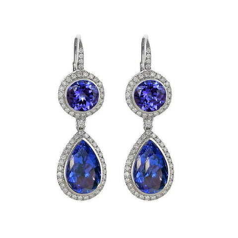  Tanzanite Dangle Earrings With New High Quality Wedding    White Gold