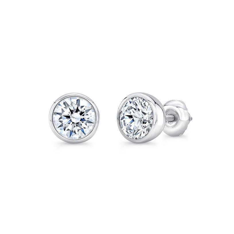 1.30 Carats Round Diamond Stud Earring Bezel Set White Gold 14K Stud Earrings