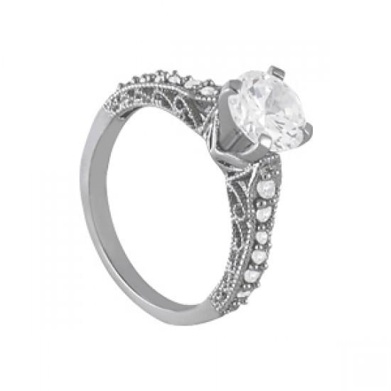 Women Diamond Engagement Ring White Gold Solitaire Ring with Accents