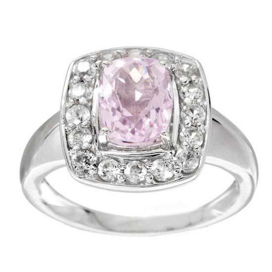   Lady’s Brilliant   Cushion Cut Kunzite With Round Diamonds Ring White Gold   Gemstone Ring