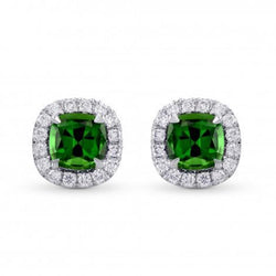 13.40 Ct Green Tourmaline Diamond Stud Halo Earring 14K White Gold
