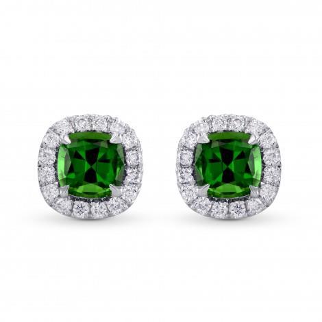   Green Tourmaline Diamond Stud Halo Earring   White Gold Gemstone Earring