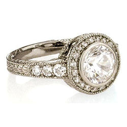 Natural  Halo Diamond Engagement Ring Vintage Style 1.35 Carats