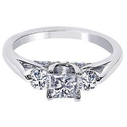 1.35 Carats Diamond 3 Stone Style Engagement Ring White Gold 14K