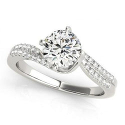 1.35 Carats Round Diamond Solitaire Ring With Accents Twisted Shank
