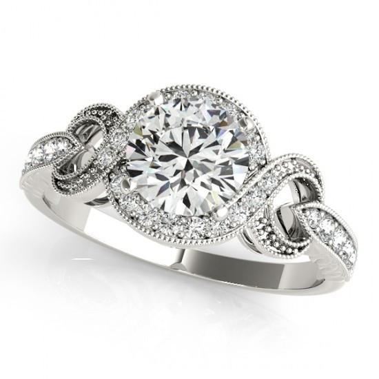 1.35 Carats Round Diamonds Solitaire With White Gold 14K Halo Ring Halo Ring