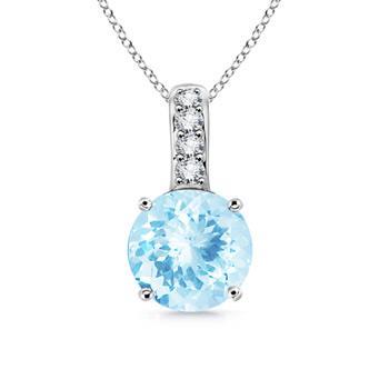 13.50 Ct. Brilliant Cut Aquamarine And Diamonds Pendant White Gold Gemstone Pendant