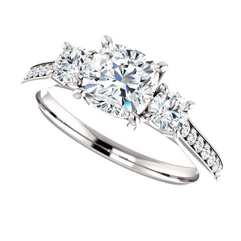 1.90 Ct 3 Stone Cushion Diamond Engagement Ring Band White Gold 