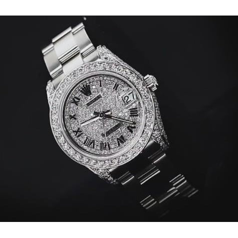 Watch Bezel Custom Diamond Dial & Bezel Rolex Watch Datejust Ladies Bracelet Ss