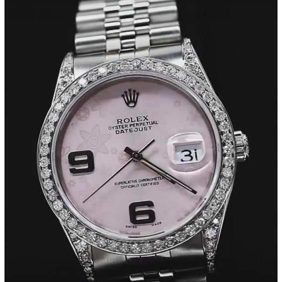 Watch Bezel Pink Dial Custom Diamond Bezel Rolex Watch Jubilee Bracelet 36Mm