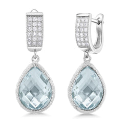13.90 Ct Aquamarine And Diamonds Dangle Earrings White Gold 14K
