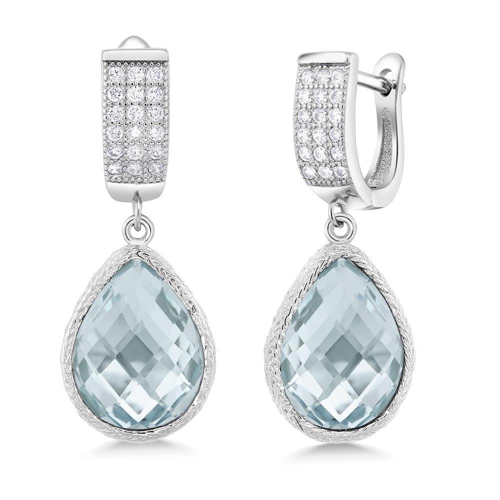  Aquamarine And Diamonds   Gorgeous fancy anniversary   Dangle Earrings White Gold 