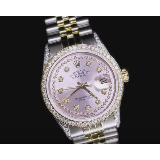 Rolex Rolex Datejust Watch Pink Custom Diamond Dial Two Tone Bracelet