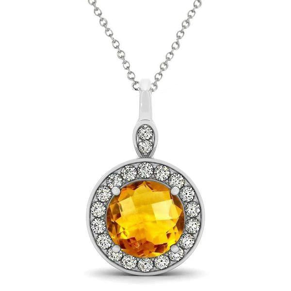 13 Ct Round Madeira Citrine Halo Diamonds Pendant Necklace White Gold