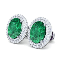 14 Carats Green Emerald And Diamond Stud Earrings Gemstone Jewelry