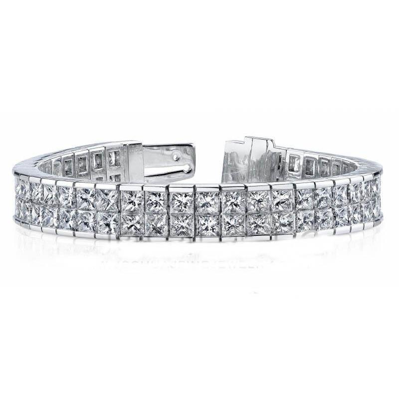 14 Carats Princess Double Row Diamond Tennis Bracelet White Gold 14K Tennis Bracelet