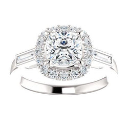 Natural  1.40 Carats Halo Diamond Engagement Band Ring 3 Stone White Gold 14K