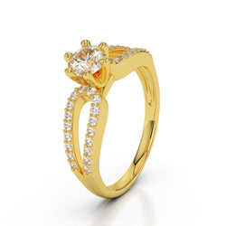 1.4 Ct Diamond Wedding Ring 14K Yellow Gold  Six Prong Set