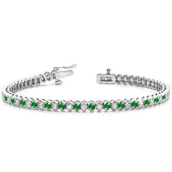 14 Ct Green Round Cut Emerald And Diamond Tennis Bracelet