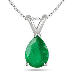 14 Ct Pear Cut Green Emerald Pendant Necklace 14K White Gold