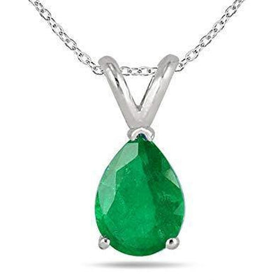 14 Ct Pear Cut Green Emerald Pendant Necklace 14K White Gold Gemstone Pendant