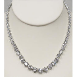14 Ct Round Cut Natural Diamond Diamonds Riviera Necklace Lady F Vvs1 14K White Gold