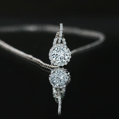 1.4 Ct Round Halo Diamond Necklace Pendant 14K White Gold Pendant