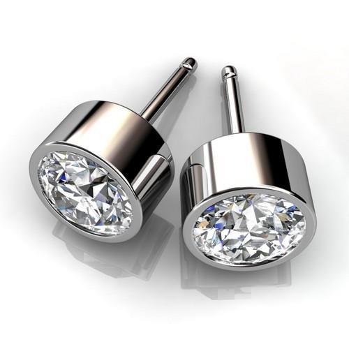 1.4 Ct Solitaire Round Bezel Set Diamond Stud Earring 14K White Gold Stud Earrings