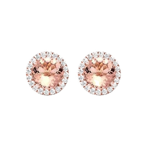  Best amazing weeding  Morganite & Diamonds Stud Earrings Rose Gold
