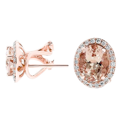 Best Amazing Stylish Oval Morganite With Diamonds Studs Earrings Rose Gold 
