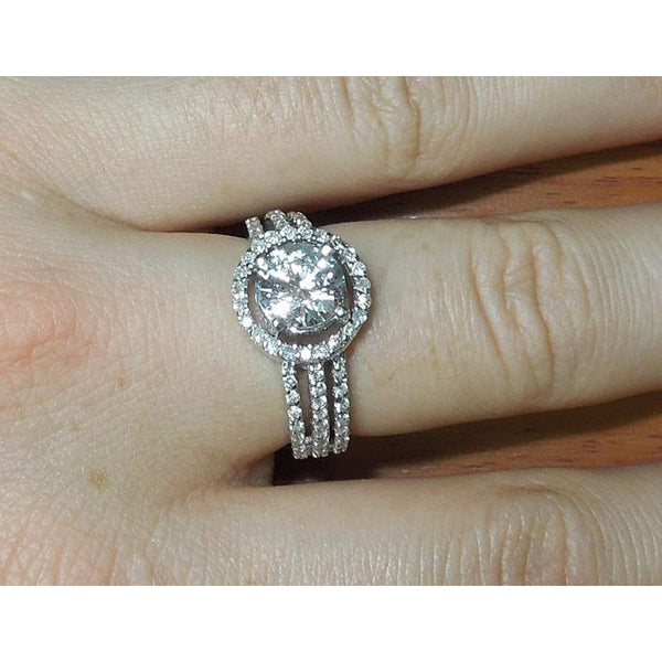 Halo Ring Diamond Halo Three Row Engagement Ring 3.50 Carats White Gold 14K