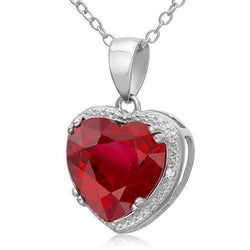 Big Red Ruby With Small Diamond Pendant Necklace 14.10 Carat WG 14K