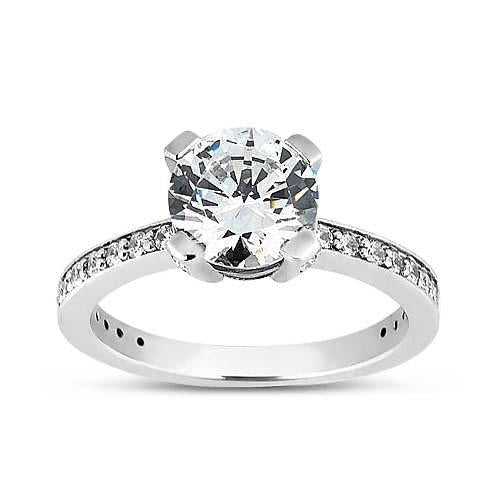 Lady’s Fancy Engagement White Gold Diamond Solitaire Ring with Accents