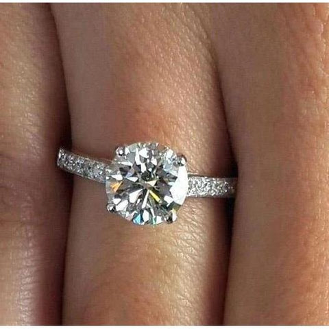 Round Cut Diamond Engagement White Gold Solitaire Ring with Accents