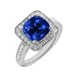 14K Ceylon Sapphire 4.5 Ct Blue Sapphire With Diamonds Ring