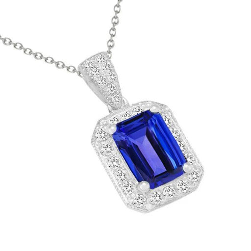 14.30 Ct Tanzanite & Natural Earth Mined Diamonds Pendant Necklace With Chain 14K Gold