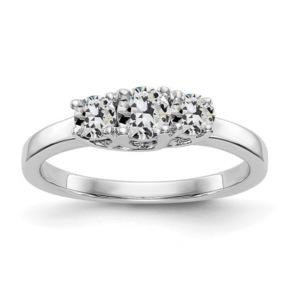 14K Gold 3 Stone Ring Round Old Mine European Diamond