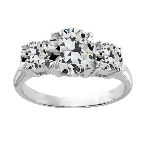 14K Gold 3 Stone Ring Old Miner Cut Diamond Prong Set