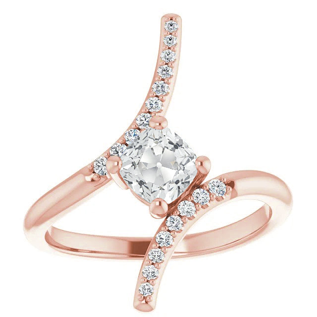 White rose Ladies Gold Cushion Old Cut Diamond Ring