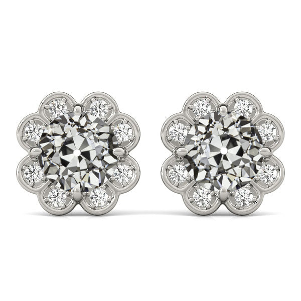 14K Gold Diamond Stud Earrings 5.50 Carats Old Cut Flower Style 