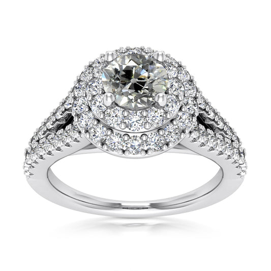 14K Gold Double Halo Old Miner Diamond Ring 